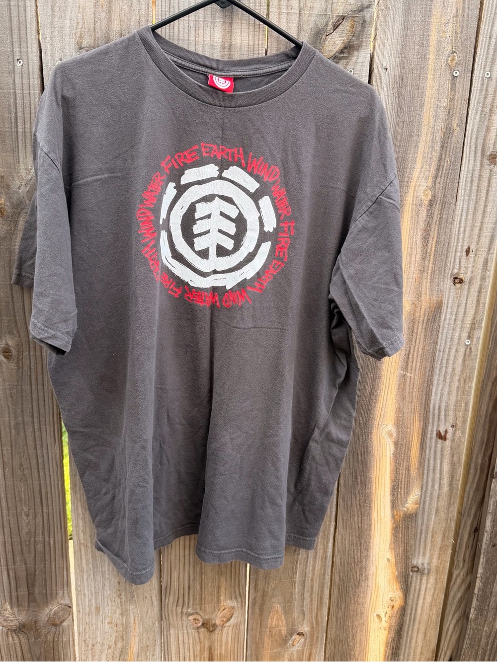 Y2K Element Short-Sleeve Graphic Tee in Charcoal with Red & White Logo XL